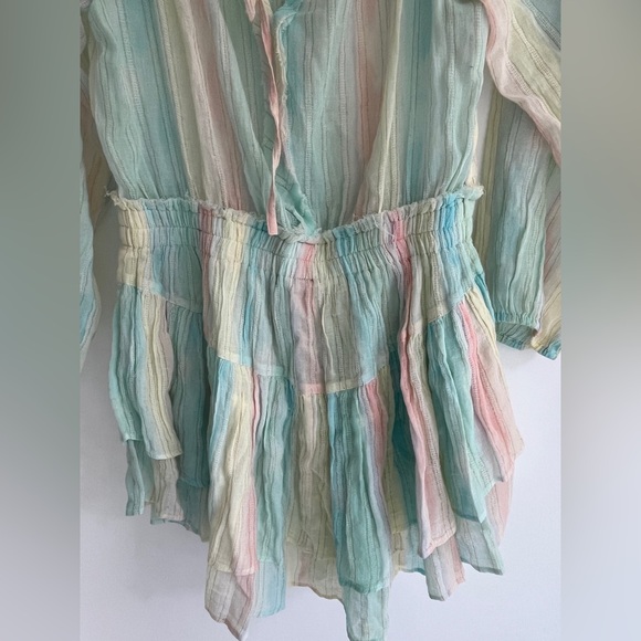 LoveShackFancy Banou Rainbow Long Sleeve Mini Dress With Metallic Detailing sz M - Picture 11 of 16